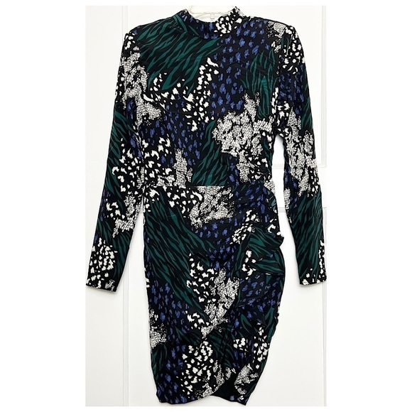VERONICA BEARD Silk Graphic Print High Neck Long Sleeve Draped Ruffle Dress 2 - Picture 10 of 16